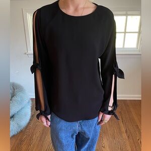 Amanda Uprichard Black Top with Tie Sleeves